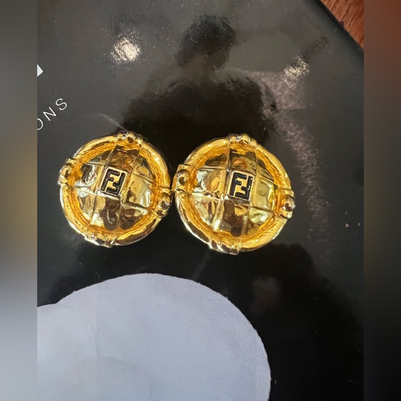 Rare Fendi FF Earrings - Gold Clip On Earrings - Picture 2 of 7